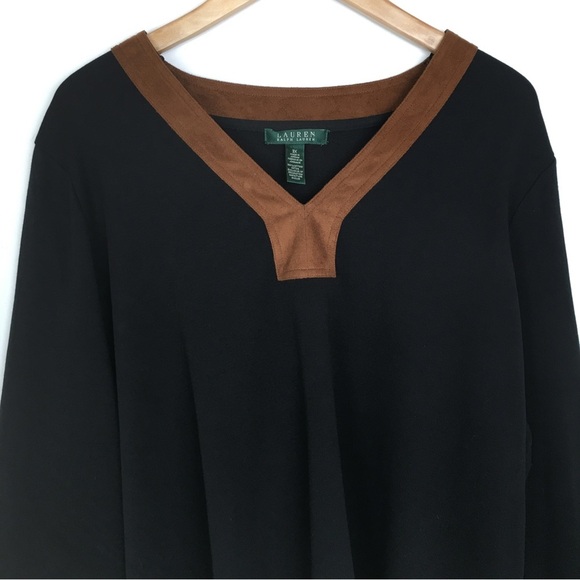 Lauren Ralph Lauren Women’s Tunic Top Black with Brown Faux Suede Trim Size 3X - Picture 10 of 12
